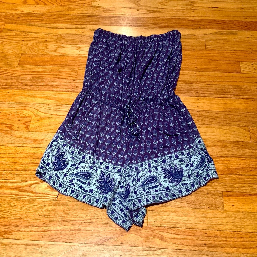 Angie strapless blue patterned romper